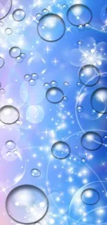 Vibrant wallpaper with bubbles and stars against blue background.