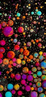 Colorful bubbles on a black background create a vibrant galaxy design.