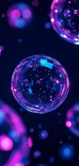 Vibrant neon bubbles with cosmic theme.