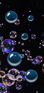 Colorful bubbles floating on a dark background, creating a galaxy-like effect.