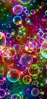 Colorful bubbles and stars in a vibrant galaxy-themed mobile wallpaper.