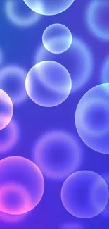 Blue gradient wallpaper with translucent bubbles.