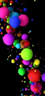 Vibrant colorful bubbles on black background mobile wallpaper.