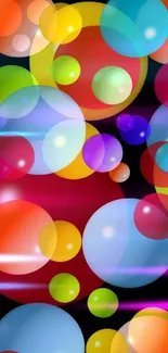 Colorful bubble wallpaper on black background.