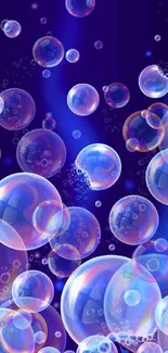 Floating colorful bubbles on a dark blue background.