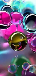 Colorful sphere bubbles on a vibrant digital wallpaper.