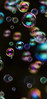 Colorful bubbles on a dark background mobile wallpaper.