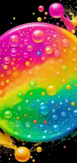 A vibrant rainbow bubble with colorful background for mobile wallpaper.