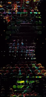 Mobile wallpaper with vibrant colorful bubbles on a black background.