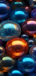 Vibrant 3D bubbles in blue and orange hues.