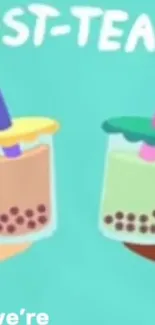 Illustration of two bubble tea cups with colorful straws on a vibrant background.