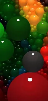 Colorful bubble-themed wallpaper with vibrant red and green spheres.