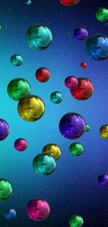 Colorful bubbles float in galaxy backdrop mobile wallpaper.