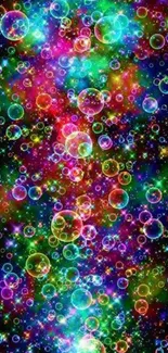 Vibrant colorful bubbles on dark background mobile wallpaper.