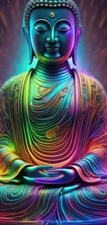 Vibrant neon Buddha wallpaper showcasing meditation in dynamic colors.