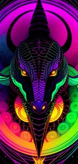 Neon bull design with vibrant purple hues animated background.