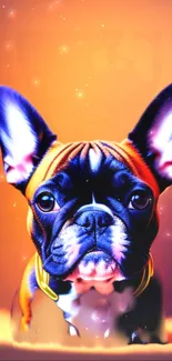 Vibrant art of a French Bulldog with colorful background.