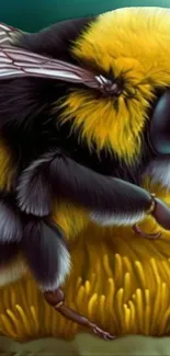 Detailed bumblebee art wallpaper with vibrant yellow and black colors.