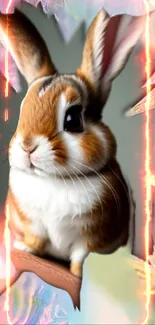 Cute bunny with vibrant fiery background.