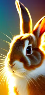 A vibrant bunny glowing in warm colors on a mobile wallpaper.