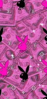 Pink and black bunny dollar-themed mobile wallpaper.