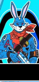 Colorful bunny warrior with vibrant blue hues.