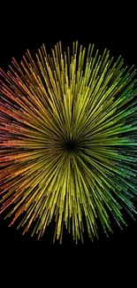 Vibrant radial burst with rainbow colors on black background.