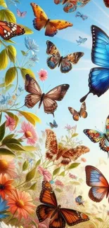 Vibrant butterflies with colorful flowers art