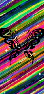 Colorful butterfly abstract wallpaper with multicolored stripes.