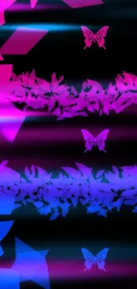 Vibrant wallpaper with butterflies in vivid colors on black background.