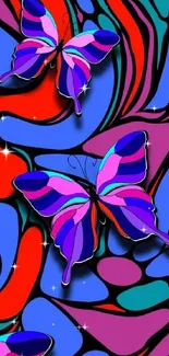 Vibrant abstract wallpaper with colorful butterflies.