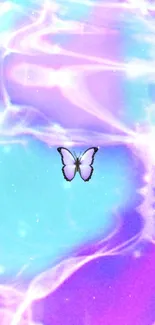 Vibrant butterfly on dreamy purple and blue background.