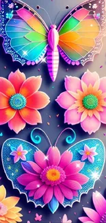 Colorful butterfly and flower mobile wallpaper.