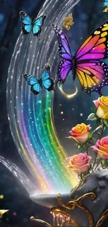 Colorful butterfly and floral fantasy wallpaper with vibrant hues.