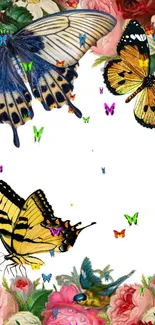 Colorful butterfly and floral mobile wallpaper.