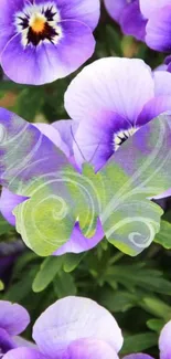 Butterfly amidst purple flowers background.