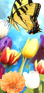 Colorful butterfly and floral mobile wallpaper.