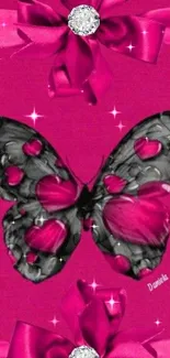 Black and pink butterfly with elegant ribbons.