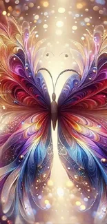 Vibrant butterfly art design with radiant colors and intricate patterns.