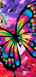 Colorful butterfly on vibrant abstract art background.