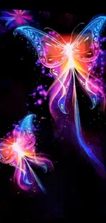 Vibrant butterfly art wallpaper with glowing colors and intricate design on a dark background.