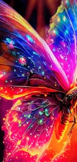 Vibrant butterfly art with neon colors and intricate details on wings.