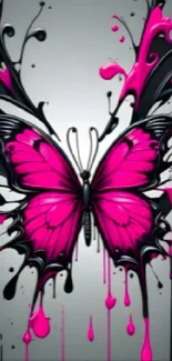 Vibrant pink and black butterfly art wallpaper