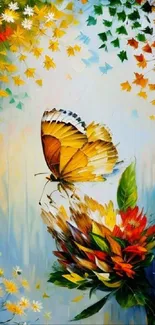 Colorful butterfly art with flowers and leaves in vibrant hues