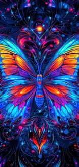 Vibrant neon butterfly art mobile wallpaper with colorful abstract design.