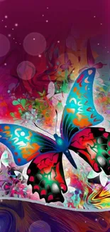 Vibrant abstract butterfly wallpaper with colorful design.