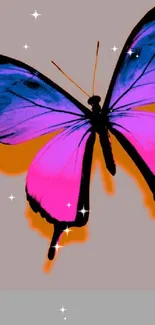 Colorful butterfly art with pink and blue wings on a mobile wallpaper.