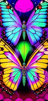 Abstract neon butterfly wallpaper with vibrant colors and artistic design.