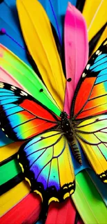 Vibrant butterfly on colorful background wallpaper.