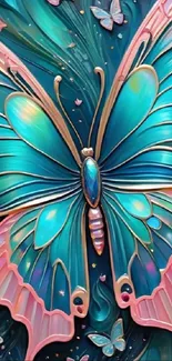 Artistic teal and pink butterfly design perfect for mobile wallpaper.